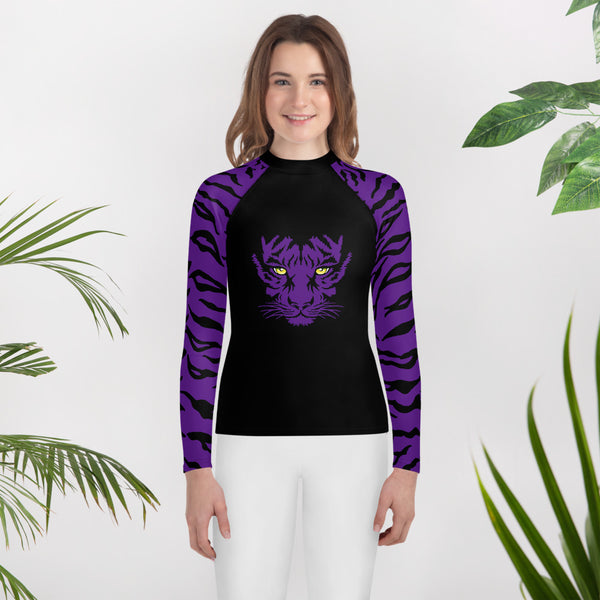 Wild Tiger - Youth Rash Guard - Purple - BlackBeltApparel