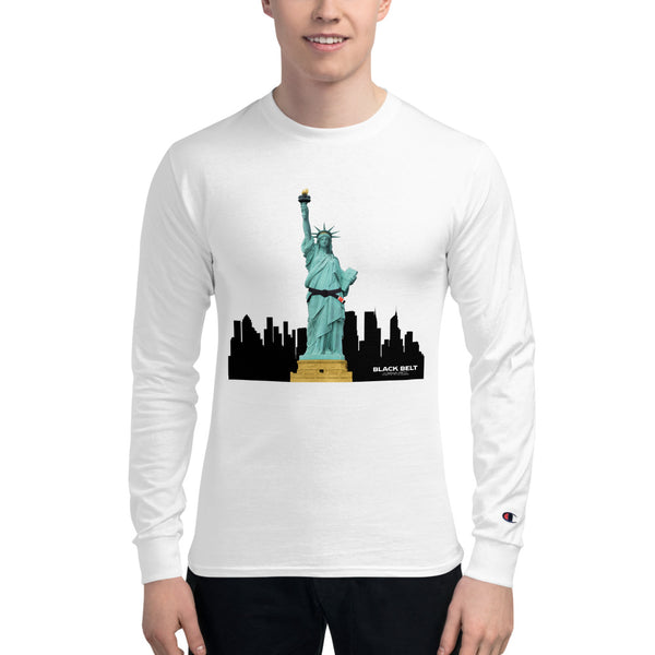 Lady Liberty - Men's Champion Long Sleeve - Black - BlackBeltApparel